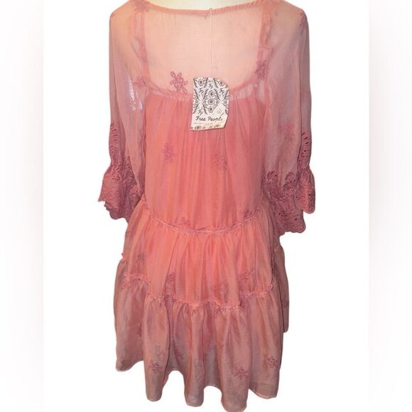 Free People Chrysanthemum Mini Sheer Embroidered Dress w Slip Dress Sz XS - Picture 3 of 10